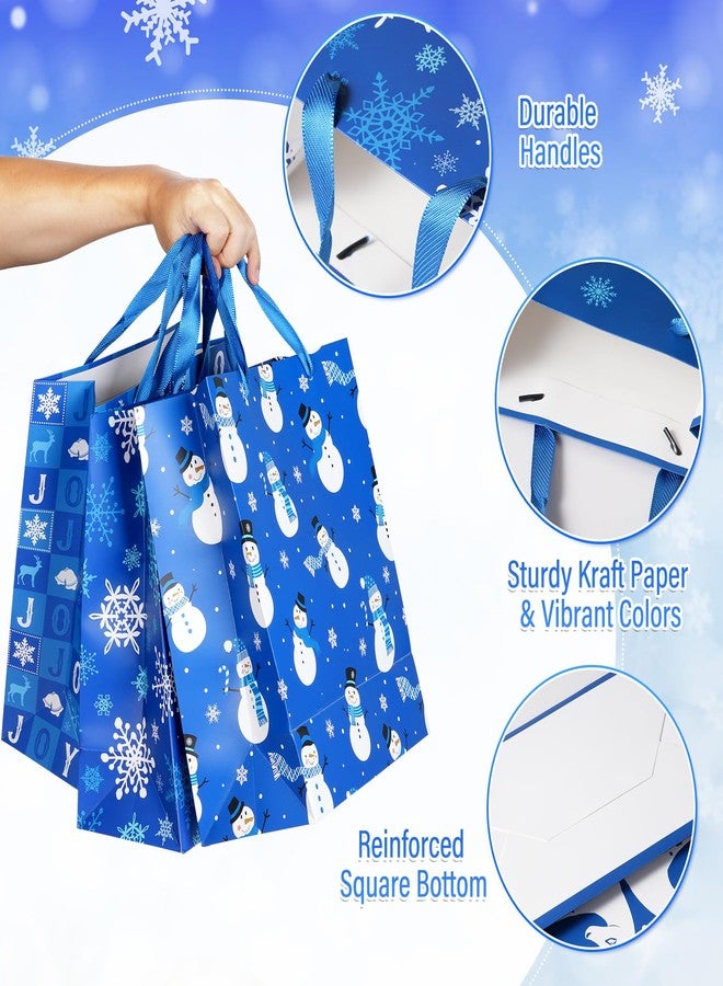 Pascliyna 12 Large Christmas Gift Bags with 12 Tissue Paper, Bulk Winter Holiday Blue Gift Bags with Handles, 6 Styles Xmas Paper Treat Bags for Christmas Winter Holiday Presents Party Favors, 5.1x10x12.6 Inch - Image 3